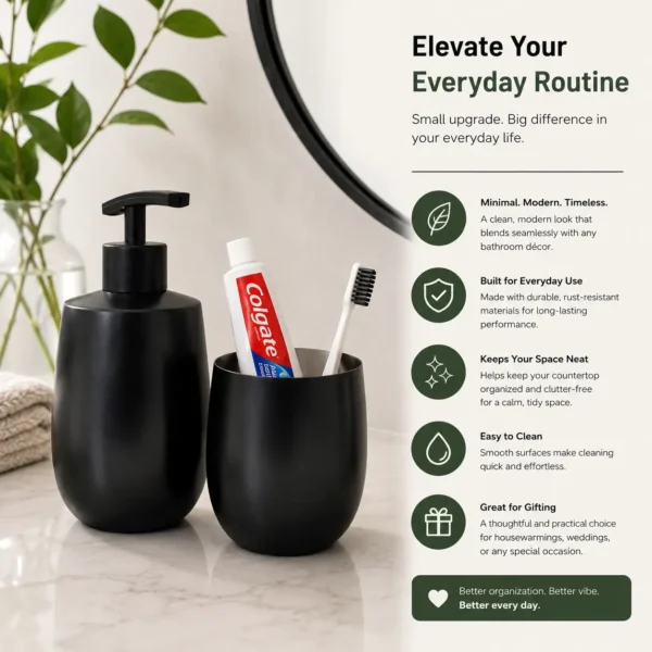 Black Shop Dispenser with Holder 2 Black Stainless Steel Bathroom Accessories Set