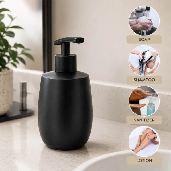 Black Shop Dispenser with Holder 4 Black Stainless Steel Bathroom Accessories Set