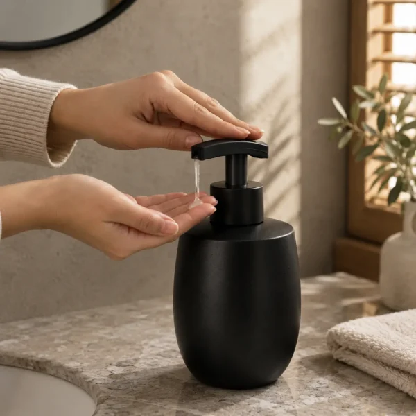 Black Shop Dispenser with Holder 5 Black Stainless Steel Bathroom Accessories Set