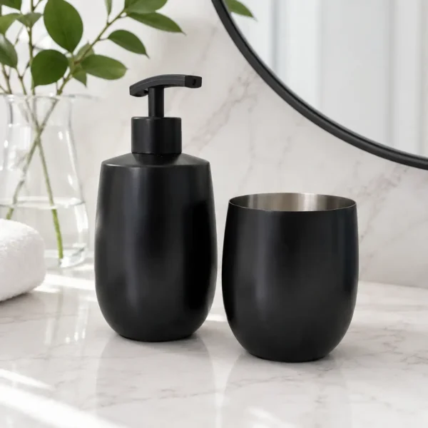 Black Shop Dispenser with Holder Black Stainless Steel Bathroom Accessories Set