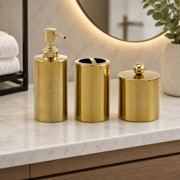 3 Piece Stainless Steel Bathroom Accessories Set with Soap Dispenser, Toothbrush Holder & Canister