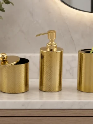 3 Piece Stainless Steel Bathroom Accessories Set with Soap Dispenser, Toothbrush Holder & Canister