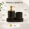 Black with Gold Flakes Bathroom Accessory Set Black Soap Dispenser Set with Tray for Bathroom