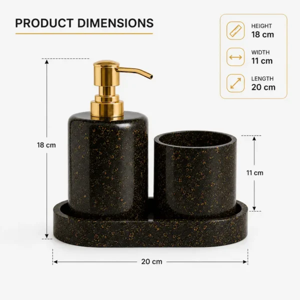 Black with Gold Flakes Bathroom Accessory Set 2 Black Soap Dispenser Set with Tray for Bathroom