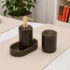 Black with Gold Flakes Bathroom Accessory Set 3 Black Soap Dispenser Set with Tray for Bathroom