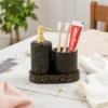 Black with Gold Flakes Bathroom Accessory Set 4 Black Soap Dispenser Set with Tray for Bathroom
