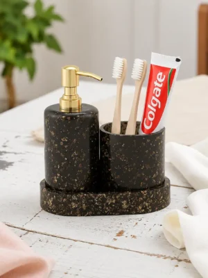 Black Soap Dispenser Set with Tray for Bathroom