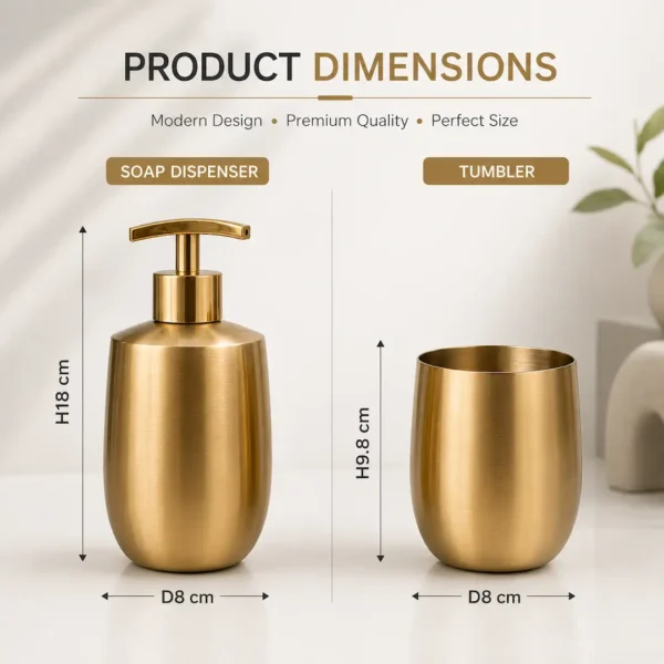 Premium Gold Soap Dispenser Set for Bathroom | Soap Dispenser & Tumbler Bathroom Accessory Set of 2