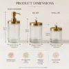Luxury Glass Bathroom Accessory Set of 3 with Gold Stainless Steel Lids Luxury Glass Bathroom Accessory Set of 3 with Gold Stainless Steel Lids