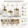 Luxury Glass Bathroom Accessory Set of 3 with Gold Stainless Steel Lids 2 Luxury Glass Bathroom Accessory Set of 3 with Gold Stainless Steel Lids