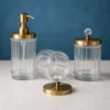 Luxury Glass Bathroom Accessory Set of 3 with Gold Stainless Steel Lids