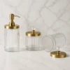 Luxury Glass Bathroom Accessory Set of 3 with Gold Stainless Steel Lids 5 Luxury Glass Bathroom Accessory Set of 3 with Gold Stainless Steel Lids