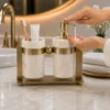 Luxury Marble Bathroom Accessories Set with Stainless Steel Gold Stand | Soap Dispenser and Tumbler Set