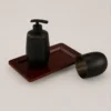 Matte Black Bathroom Accessory Set with Wooden Tray 3 Matte Black Bathroom Accessory Set with Wooden Tray