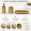 Premium Gold Engraved Bathroom Accessories Set Gold Engraved Bathroom Accessories Set with Soap Dispenser, Storage Canister & Decorative Tray