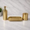 Premium Gold Engraved Bathroom Accessories Set 3 Gold Engraved Bathroom Accessories Set with Soap Dispenser, Storage Canister & Decorative Tray