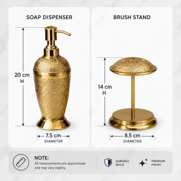 Premium Handcrafted Antique Brass Bathroom Accessories Set Antique Brass Bathroom Accessories Set with Soap Dispenser & Toothbrush Stand