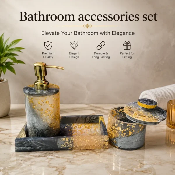 Resin Black & Gold Glitter Bathroom Accessory Set 2 Luxury Black & Gold Resin Bathroom Accessories Set