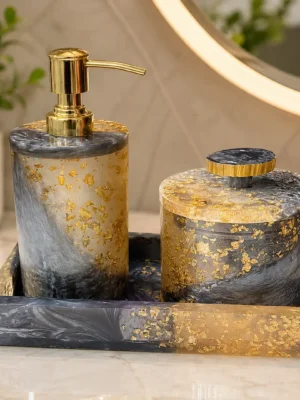 Luxury Black & Gold Resin Bathroom Accessories Set