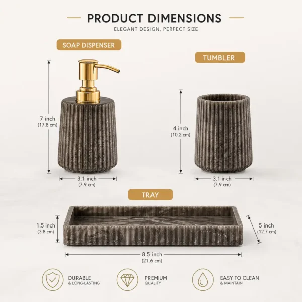Resin Charcoal Finish Bathroom Countertop Accessory Set Resin Charcoal Finish Bathroom Countertop Accessory Set