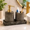Resin Charcoal Finish Bathroom Countertop Accessory Set Resin Charcoal Finish Bathroom Countertop Accessory Set