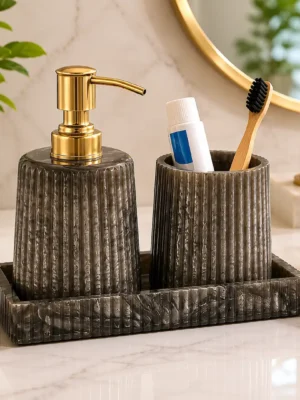 Resin Charcoal Finish Bathroom Countertop Accessory Set