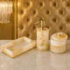 Resin Gold Foil Bathroom Accessory Set 2 Resin Gold Foil Bathroom Accessory Set | Soap Dispenser Set for Bathroom with Tray & Canister