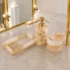 Resin Gold Foil Bathroom Accessory Set 3 Resin Gold Foil Bathroom Accessory Set | Soap Dispenser Set for Bathroom with Tray & Canister