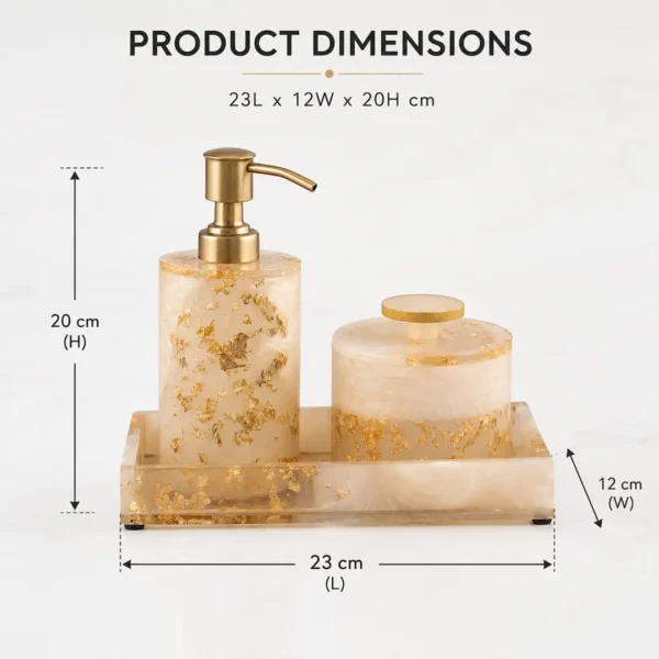 Resin Gold Foil Bathroom Accessory Set 4 Resin Gold Foil Bathroom Accessory Set | Soap Dispenser Set for Bathroom with Tray & Canister