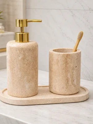 Travertine Marble Bathroom Accessories Set