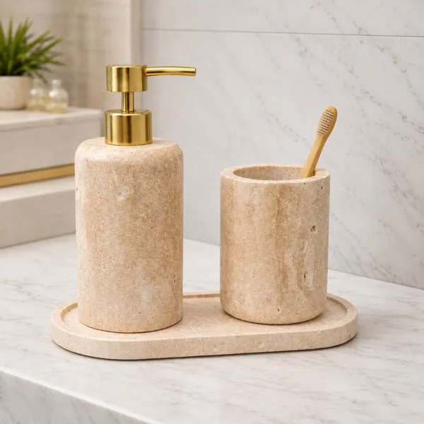 Travertine Marble Bathroom Accessories Set Travertine Marble Bathroom Accessories Set